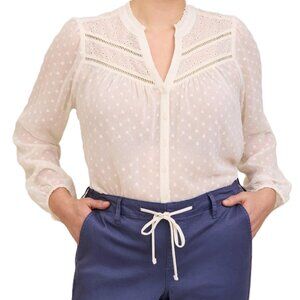 NWT Torrid Ivory Chiffon Eyelet & Clip Dot Button Blouse 2X Boho Relaxed Airy